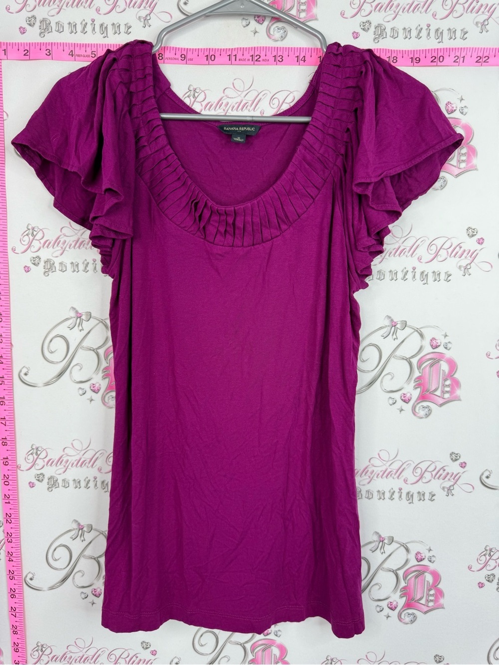 Banana Republic Magenta Ruffle Sleeve Scoop Neck Top